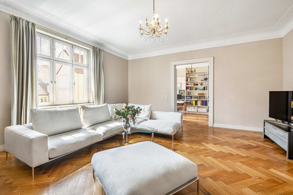 Living room with adjoining library