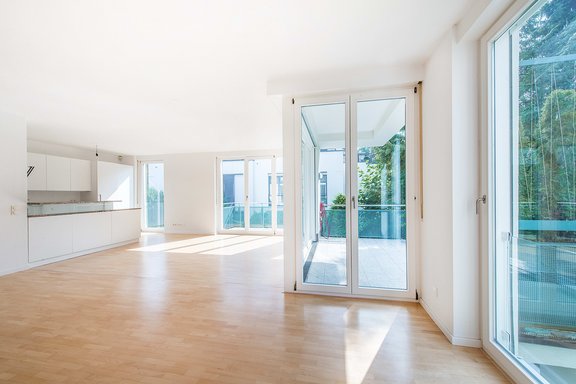 Living area with open kitchen