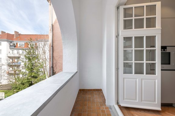 West-facing loggia facing the quiet inner courtyard