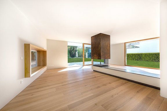 Living area with designer fireplace