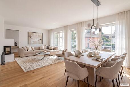 First-time occupancy after a complete renovation: 4-room apartment at Blutenburg with a fireplace and southeast-facing balconies