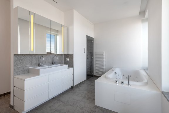 Master bathroom en suite with steam shower and whirlpool tub
