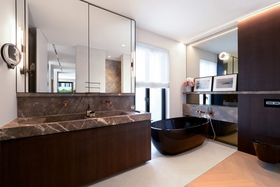 Luxurious bathroom with freestanding designer tub