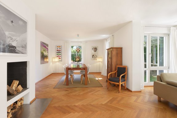 Dining area with fireplace