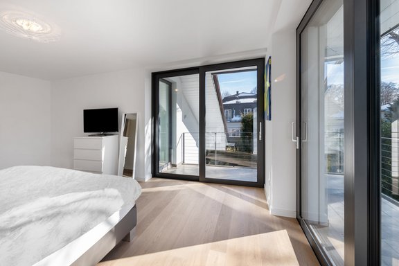 Master bedroom with balcony