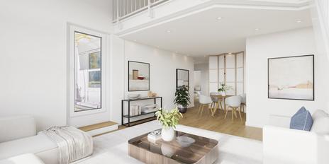 Exclusive attic apartment with gallery: spacious living area and south-facing windows, in need of renovation