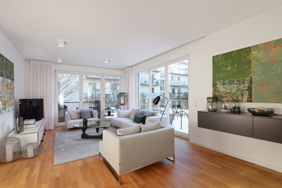 Living area with south-west facing balcony