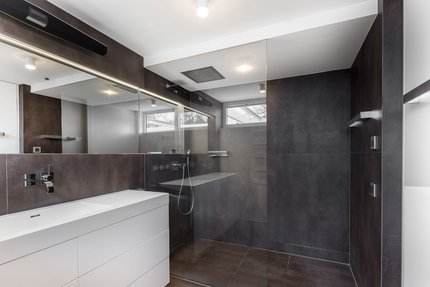 Modern master bathroom on the upper floor