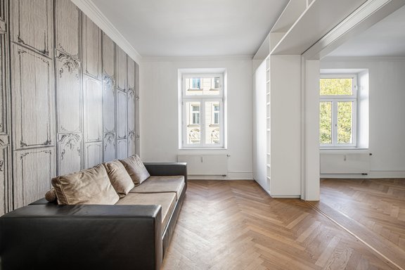 Living room with practical shelves