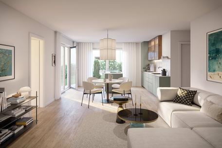 New build: Family-friendly and surrounded by greenery: 3-room garden apartment with south-west orientation