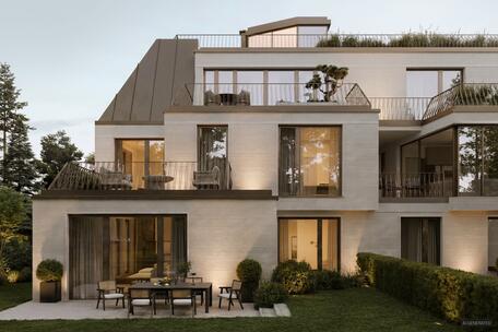 New Construction: 3-room garden apartment with a large, private southwest-facing garden and an attractive basement level