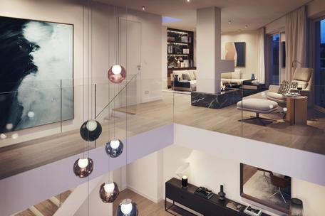 Neubau: Penthouse über zwei Ebenen mit großen Terrassen und Option für Kamin, Sauna und Außenküche