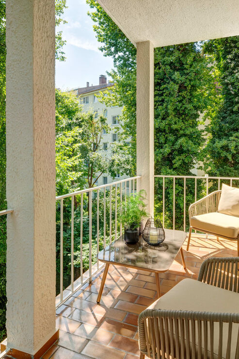 South balcony with a view of the greenery