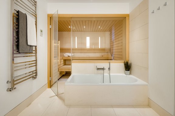 Bathroom with spacious sauna