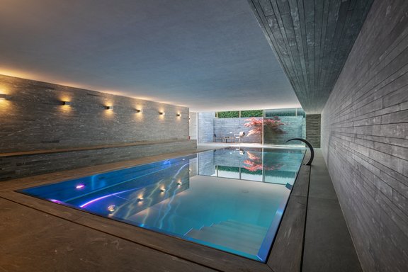 Swimming pool with stainless steel pool